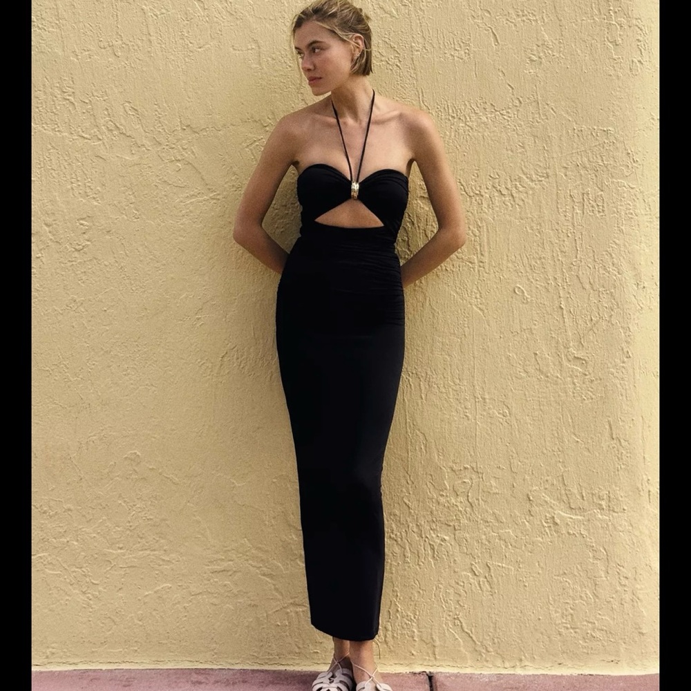 Zara Black Strapless Midi Dress